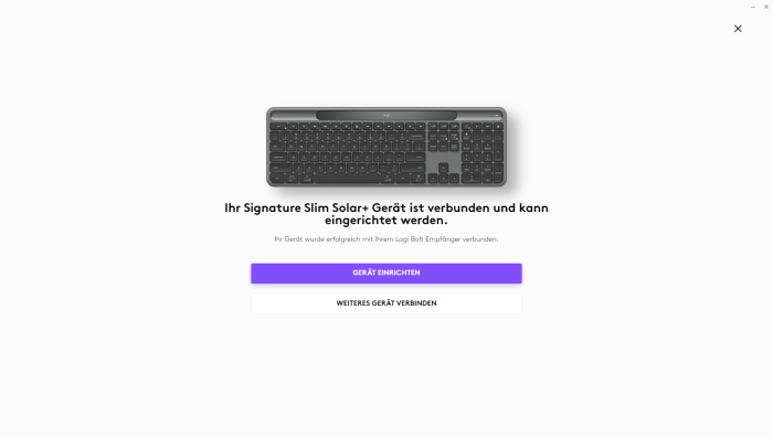 Einrichtung der Signature Slim Solar+ K980 in Options+ (Bild: Logitech/Screenshot: Golem.de)