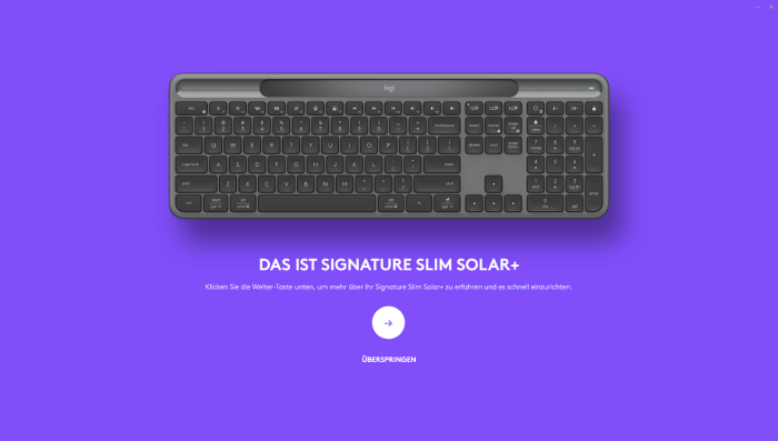 Einrichtung der Signature Slim Solar+ K980 in Options+ (Bild: Logitech/Screenshot: Golem.de)