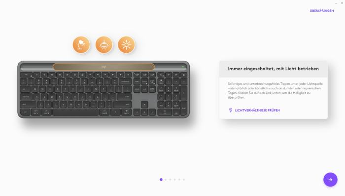 Einrichtung der Signature Slim Solar+ K980 in Options+ (Bild: Logitech/Screenshot: Golem.de)