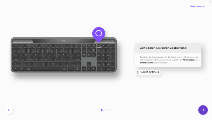 Die Signature Slim Solar+ K980 kann Smart Actions nutzen. (Bild: Logitech/Screenshot: Golem.de)