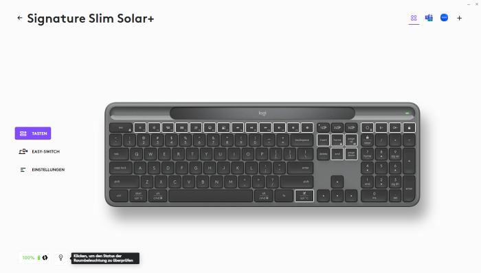 Mit Options+ lässt sich die Signature Slim Solar+ K980 anpassen. (Bild: Logitech/Screenshot: Golem.de)