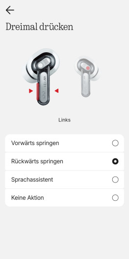 Diese Änderungen sind bei Tastenbelegung der Ear 4 möglich. (Bild: Nothing/Screenshot: Golem.de)