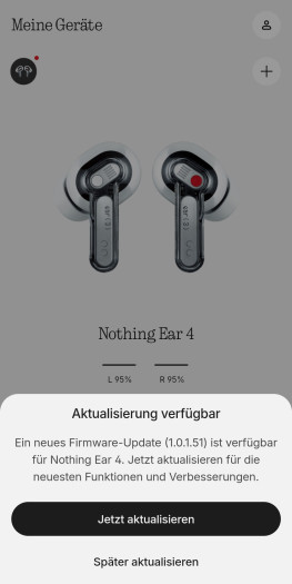 Updates für die Ear 4 lassen sich manuell vornehmen und sind schnell erledigt. (Bild: Nothing/Screenshot: Golem.de)