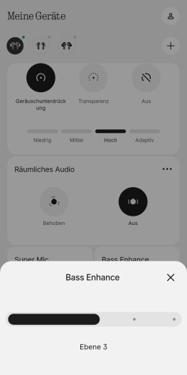 Die Ear 4 haben eine zuschaltbare Bassverstärkung. (Bild: Nothing/Screenshot: Golem.de)