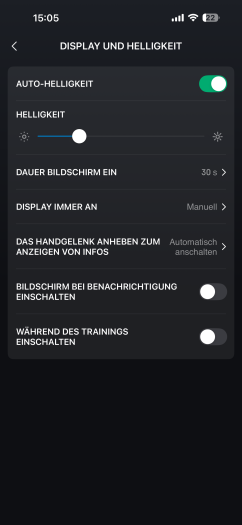 Hier die Optionen des Displays. (Bild: Amazfit/Screenshot: Golem)