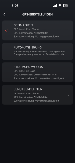 Auch das GPS lässt sich vielfältig konfigurieren. (Bild: Amazfit/Screenshot: Golem)