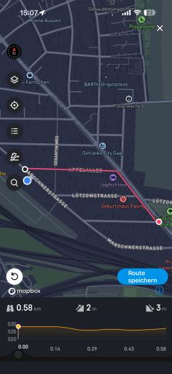 Per Touch können wir in der App eine Stecke anlegen. Das klappt richtig gut! (Bild: Amazfit/Screenshot: Golem)