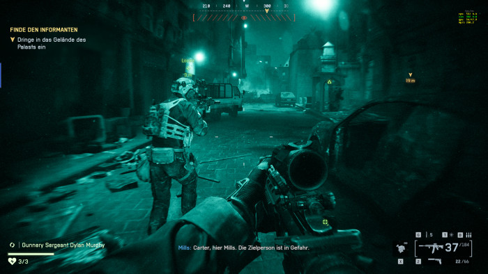 Singleplayer: Ohne Nachtsichtgerät sehen wir in diesem Einsatz nichts. (Bild: EA / Screenshot: Golem)