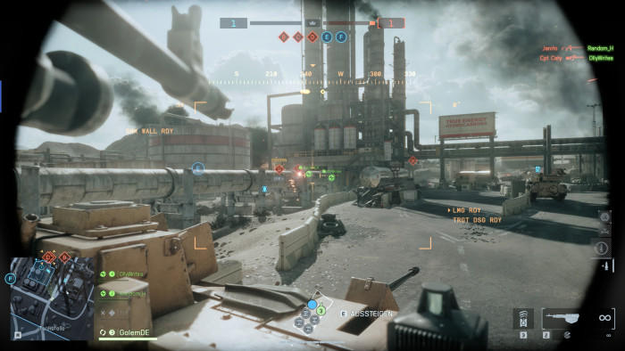 Multiplayer: Als Beifahrer im Panzer sind wir für die Kanonen zuständig. (Bild: EA / Screenshot: Golem)