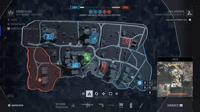 Multiplayer: Wer ins Gras beißt, steigt über diese Karte wieder in die Partie ein. (Bild: EA / Screenshot: Golem)