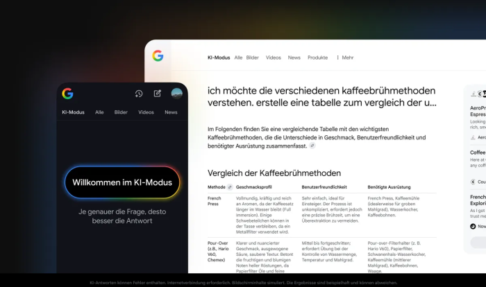 So sieht der KI-Modus in der Google-Suche aus. (Bild: Google)