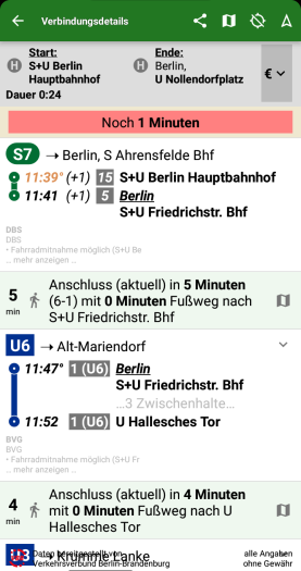 In den Details einer Verbindung gibt es bei Öffi NG mehr Informationen als bei Öffi. (Screenshot: Golem)