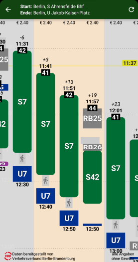 Öffi NG zeigt in der Übersicht deutlich mehr Details als Öffi. (Screenshot: Golem)