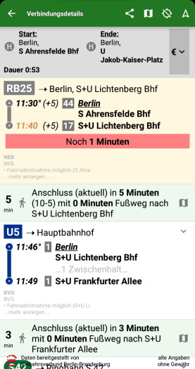 In den Details einer Verbindung gibt es bei Öffi NG mehr Informationen als bei Öffi. (Screenshot: Golem)