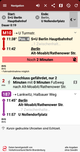 Die Navigation in Öffi NG soll  verhindern, dass man eine Station verpasst. (Screenshot: Golem)