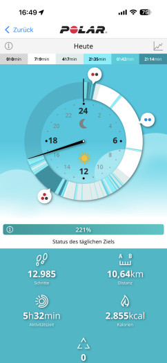 In der App werden Aktivitäten und andere Ereignisse im Kreis dargestellt. (Bild: Polar / Screenshot: Golem.de)