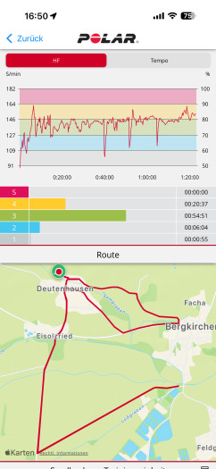 Ein mit dem gekoppelten Smartphone aufgezeichnetes GPS-Training. (Bild: Polar / Screenshot: Golem.de)