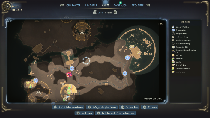 Auf der Weltkarte gibt es auch Schnellreisepunkte. (Bild: Obsidian / Screenshot: Golem)