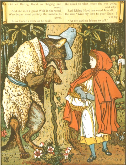 Rotkäppchen und der Wolf im Schafpelz von Walter Crane (1845–1915), (Quelle: Wikimedia)