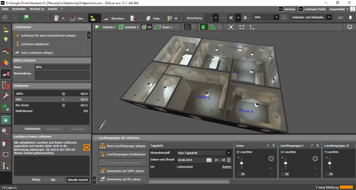 Lichtsimulation in der 3D-Ansicht in Dialux Evo (Screenshot: Andreas Meier)