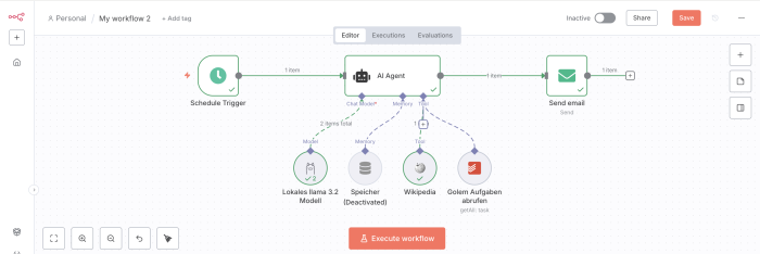 Ausgeführter Workflow mit KI-Agent (Screenshot: Thorsten Müller)