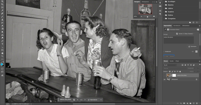 Ein altes Foto koloriert Nano Banana mit dem Prompt "Restore Image". (Foto: Russell Lee, Public Domain)