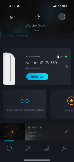 Singularity App - Teleskop-Initialisierung (Bild: Mario Keller)