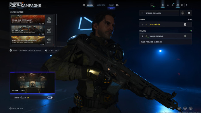 Das Startmenü der Koop-Kampagne. (Bild: Activision / Screenshot: Golem)