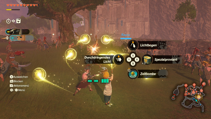 MIt der Schultertaste rufen wir das Spezialmenü auf und wählen einen Angriff aus. (Bild: Nintendo / Screenshot: Golem)