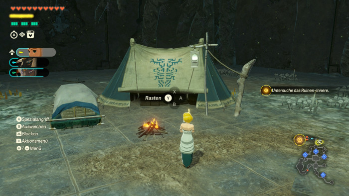 Im Zeltlager können wir Lebenspunkte regenerieren. (Bild: Nintendo / Screenshot: Golem)