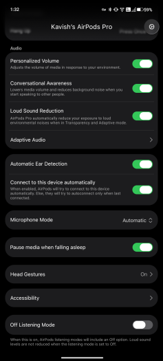 Diese Einstellungen und Funktionen bietet Librepods für Airpods Pro 2 unter Android. (Bild: Librepods-Projekt)