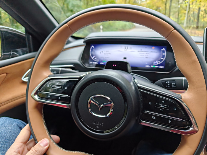 Das Lenkrad ist übersichtlich und hat eine eingebaute Heizung. (Bild: Martin Wolf/Golem)