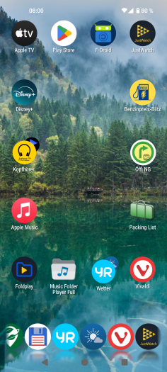 Octopi Launcher: Der Dock-Bereich kann zur Seite gewischt werden, um weitere Apps zu sehen. (Bild: OctopiAppFactory/Screenshot: Golem)