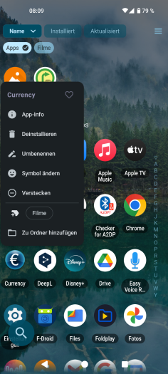 Octopi Launcher: Diese Optionen gibt es für Apps im App-Drawer. (Bild: OctopiAppFactory/Screenshot: Golem)
