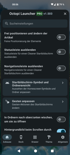 Diese Einstellungen gibt es im Octopi Launcher für die Startbildschirmseiten. (Bild: OctopiAppFactory/Screenshot: Golem)