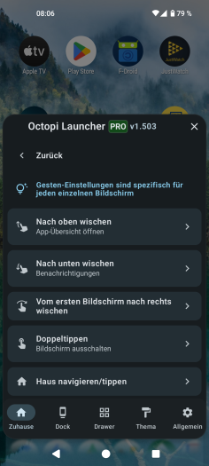 Die meisten Gesten im Octopi Launcher lassen sich anpassen. (Bild: OctopiAppFactory/Screenshot: Golem)