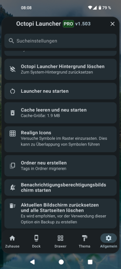 Diese Einstellungen gibt es im Octopi Launcher. (Bild: OctopiAppFactory/Screenshot: Golem)