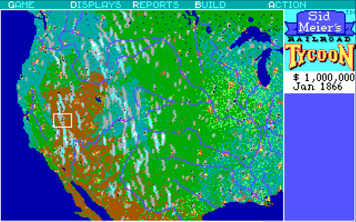 Die nordamerikanische Westküste ist eines der Szenarien aus Railroad Tycoon. Zwar sind die Strecken hier bisweilen ein wenig länger, doch die vielseitige Industrie und die Großstädte erleichtern den Start. (Bild: Microprose / Screenshot: Medienagentur Plassma)