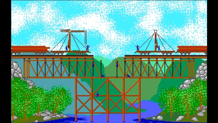 Eine der wenigen großen Animationen im Spiel: Das Verlegen einer Eisenbahnbrücke ist nicht nur kostspielig, sondern wird auch durch eine Zwischensequenz belohnt. (Bild: Microprose / Screenshot: Medienagentur Plassma)