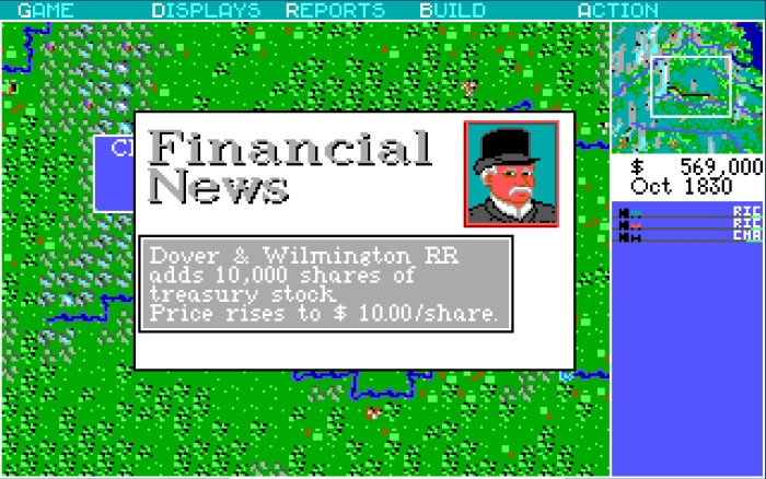 Zwischendurch erscheinen immer wieder Nachrichten auf dem Bildschirm, die über die Aktivitäten der Konkurrenz informieren. (Bild: Microprose / Screenshot: Medienagentur Plassma)