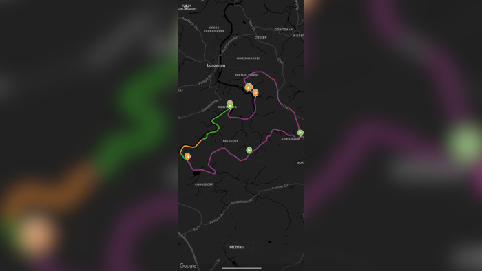 Kartenansicht: Die Farben der Routen zeigen den Unterstützungsgrad an. (Quelle: Mahle/Screenshot Golem)