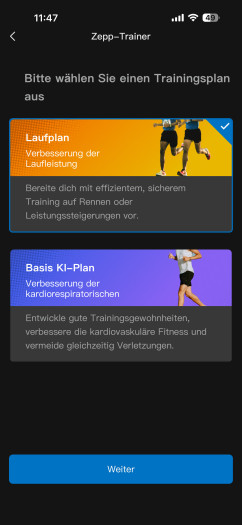 Der KI-Coach hilft beim Erstellen von Trainingsplänen. (Bild: Amazfit/Screenshot: Golem)