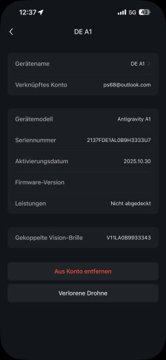 Hier der Status der Drohne mit Versionsnummern (Bild: Antigravity / Screenshot: Golem)