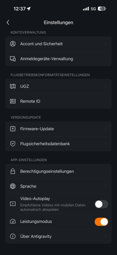 Auch über das Display finden wir Details in der App. (Bild: Antigravity / Screenshot: Golem)
