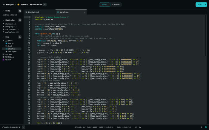 Die neue Entwicklungsumgebung App Lab ist ähnlich übersichtlich wie die alte Arduino IDE. (Screenshot: Johannes Hiltscher/Golem.de)