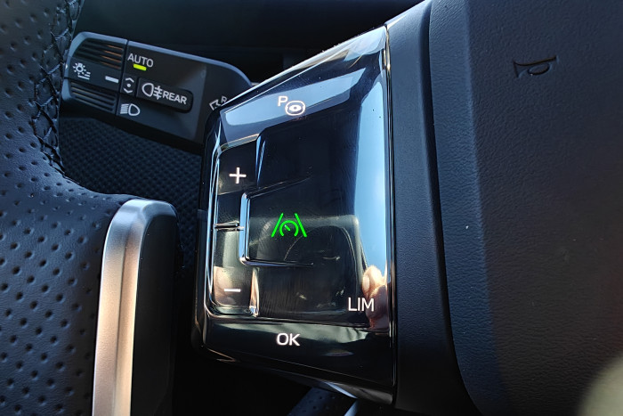 Mit dem linken Bedienfeld des Lenkrades werden die Assistenzsysteme gesteuert. (Foto: Friedhelm Greis/Golem) 