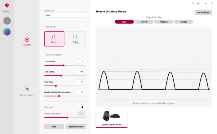 Für die Anpassung des Mausrads gibt es vier Profile. (Bild: Cherry/Screenshot: Golem)