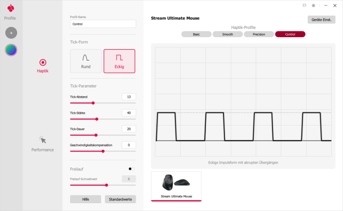 Wenn auf der Maus von Modus eins zu Modus vier gewechselt werden soll, müssen immer erst die beiden anderen Modi mit der zugehörigen Taste übersprungen werden.  (Bild: Cherry/Screenshot: Golem)