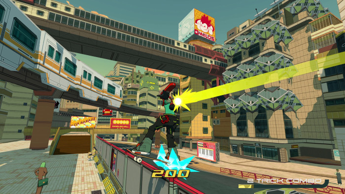 Bomb Rush Cyberfunk gilt als modernes Jet Set Radio. Für den Soundtrack konnte der niederländische Entwickler Team Reptile sogar den damaligen Komponisten Hideki Naganuma gewinnen. (Bild: Team Reptile)