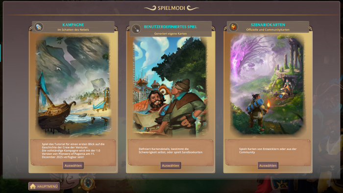 Diese drei Spieloptionen gibt es. (Bild: Envision Entertainment / Screenshot: Golem)